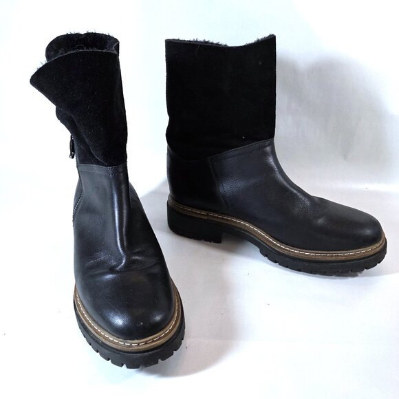 Fabianelli Women's Black Leather & Suede Shearling-Lined Boots Size 39 - Picture 2 of 6